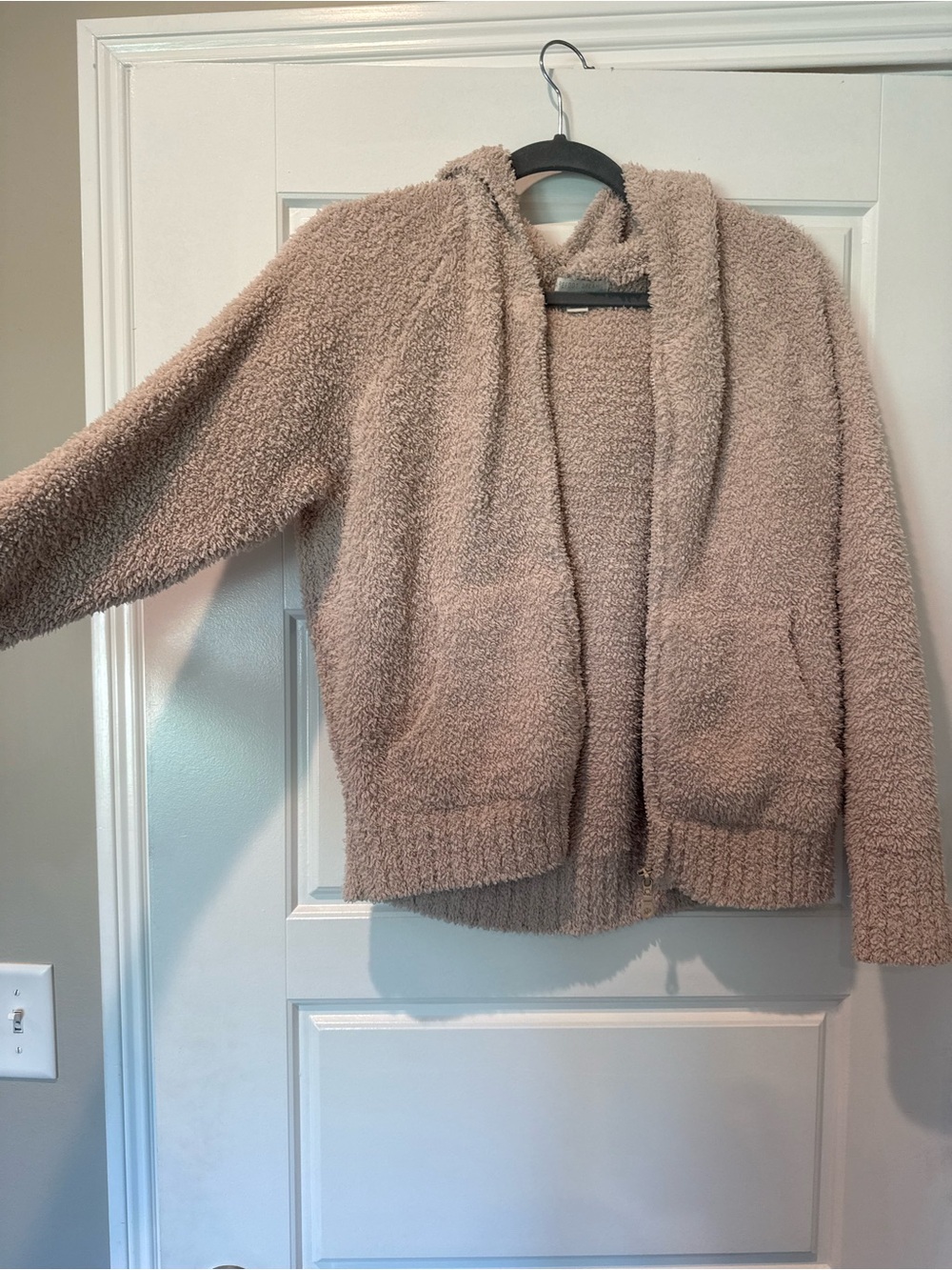Barefoot Dreams Plush Hooded Cardigan in Taupe